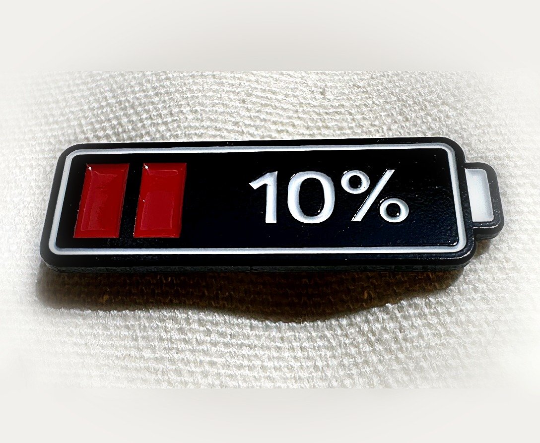 Low Battery enamel pin